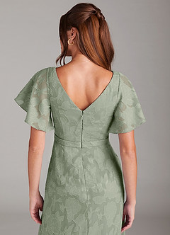 Azazie Ambrosia Bridesmaid Dresses Agave A-Line Pleated Floral Burnout Dress image2