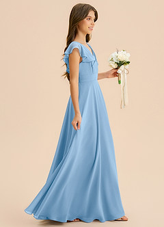 Azazie Anysa Junior Powder Blue A-Line Ruched Chiffon Dress image4