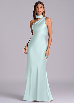 Azazie Seona Robes de demoiselle d'honneur Robe Sirène en Satin extensible Ue épaule Verre De Mer image1