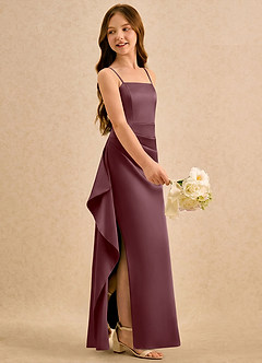 Azazie Cannoli Girls Formal Flower Girl Dresses Sangria A-Line Pleated Stretch Satin Dress image4