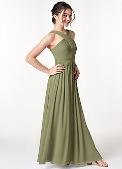 Azazie Jiya Junior Pistachio A-Line Pleated Mesh Dress image3
