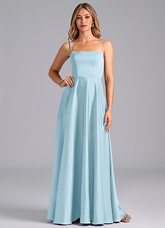 Azazie Elita Bridesmaid Dresses Sky Blue A-Line Pleated Stretch Satin Dress image1