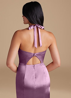 Azazie Emeria Bridesmaid Dresses Wisteria Sheath Side Slit Metallic Satin Dress image4