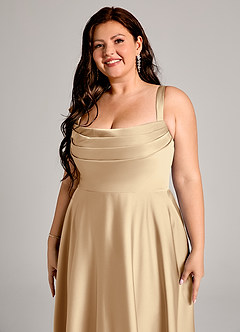 Azazie Shaude Brautjungfernkleider A-Linie Plissee Stretch-Satin Kleid Champagner image2