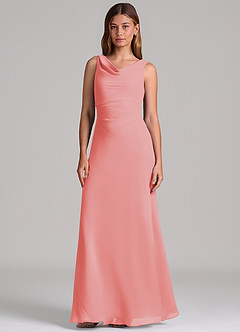 Azazie Nerine Brudtärnklänningar Klä av A-Linje i Chiffong Plisserad Korall image4