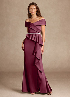 Azazie Dareia Mother of the Bride Dresses Mulberry Mermaid Off the Shoulder Stretch Satin Dress image6