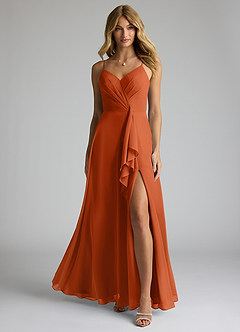 Azazie Akita Vestidos de damas de honor Vestido de Naranja Quemada de Gasa de Corte en A image3