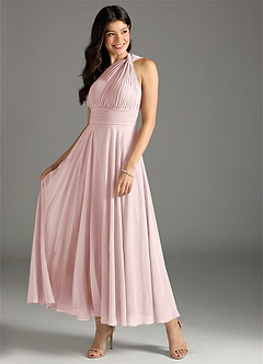 Azazie Charlize Bridesmaid Dresses Blushing Pink A-Line One Shoulder Chiffon Dress image3