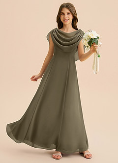 Azazie Lambie Junior Willow Green A-Line Pleated Chiffon Dress image3