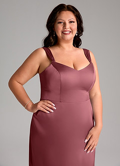 Azazie Denice Bridesmaid Dresses Desert Rose Sheath Pleated Stretch Satin Dress image7