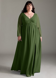 Azazie Teton Maternity Bridesmaid Dresses A-Line Long Sleeve Chiffon Floor-Length Dress image9