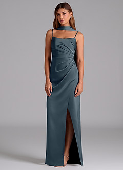 Azazie Calandra Bridesmaid Dresses Twilight A-Line Pleated Stretch Satin Dress image4