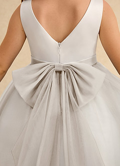 Azazie Rene Flower Girl Dresses Ivory Frost A-Line Bow Tulle Dress image7