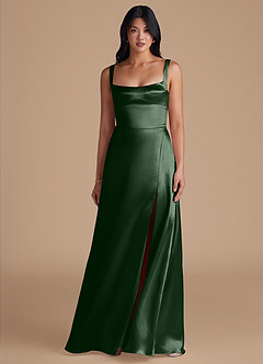 Azazie Hope Bridesmaid Dresses Eucalyptus A-Line with Pockets Metallic Satin Dress image2