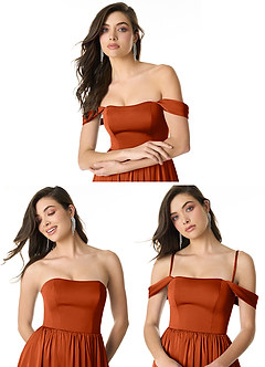 Azazie Morana Bridesmaid Dresses Paprika A-Line Off the Shoulder Stretch Satin Convertible Dress image10