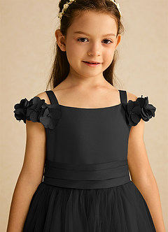 Azazie Jujube Flower Girl Dresses Black A-Line Beaded Tulle Dress image4