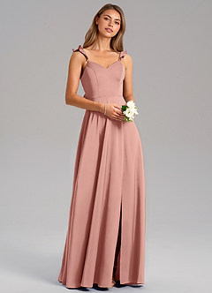 Azazie Everett Bridesmaid Dresses Rosette A-Line Stretch Satin Dress image1