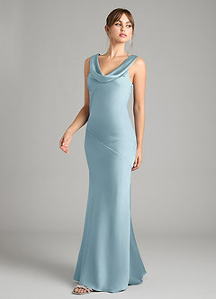 Azazie Rylina Vestidos de damas de honor Vestido de Azul Malhumorado de Satén Elástico de Corte Sirena image4