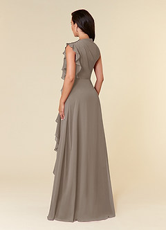 Azazie Narine Abiti per la Madre della Sposa Abito A-Line in Chiffon con Scollo Alto a Pieghe Taupe image4