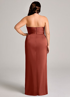 Azazie Jemma Bridesmaid Dresses Terracotta Sheath Pleated Stretch Satin Dress image12