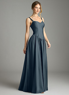 Azazie Evadina Suknie dla druhen Linia A Gorset Satyna elastyczna Do ziemi Sukienka image4