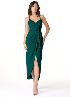 Azazie Ollie Bridesmaid Dresses Pine Sheath Ruched Stretch Chiffon Dress image1
