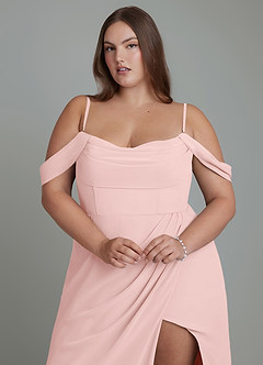 Azazie Johana Brautjungfernkleider Wandelbar Meerjungfrau-Linie Schulterfrei Chiffon Kleid Puderrosa image10