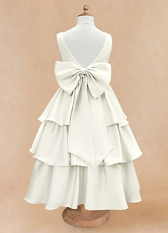 Azazie Margie Flower Girl Dresses Ivory A-Line Bow Stretch Satin Dress image5