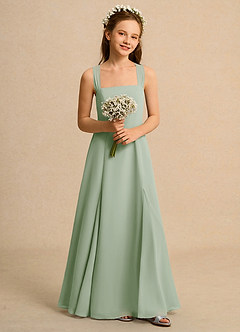 Azazie Tater Junior Formal vestidos de niña de las flores Vestido de Salvia Polvorienta de Gasa de Corte En A con Plisado image4