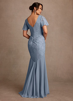 Azazie Jolene Abiti per la Madre della Sposa Abito Sirena in Burnout Floreale Plissettato Blu Polveroso image2