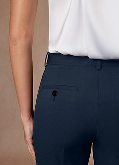 front Whitney Dark Navy Structured Stretch Full Length Dress Pants