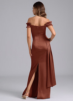 Azazie Kalysia Brudtärnklänningar Klänning av Sjöjungfru i Stretch Satin Av axeln Kastanjebrunt Konvertibel image2