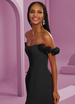 Barbie ♥ Azazie Jurken voor bruidsmeisjes Converteerbaar Jurk van Chiffon met A-Lijn Off the Shoulder Zwart image5
