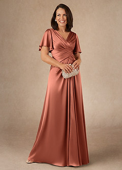 Azazie Emmeline Mother of the Bride Dresses Clay A-Line Pleated Stretch Satin Dress image1