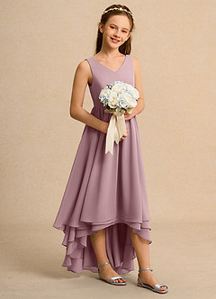 Azazie Kitten Girl Jurken voor bloemenmeisjes A-Lijn Jurk van Chiffon Stoffige Roos image3