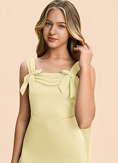 Azazie Chelsea Junior Lemon Sorbet Sheath Pleated Stretch Satin Dress image7