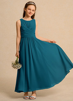 Azazie Ducky Girls Formal Blumenmädchenkleider A-Linie Plissee Chiffon Kleid Tintenblau image1