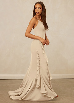 Christian Siriano Bridal for Azazie 1006 Bridesmaid Dresses Champagne Mermaid Ruched Chiffon Dress image5