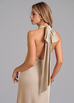 Azazie Velli Robes de demoiselle d'honneur Robe Sirène en velours Col Haut Champagne image2
