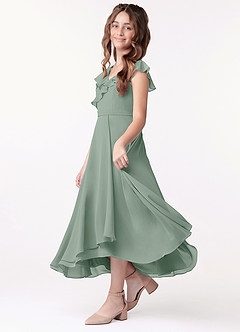 Azazie Posie Junior Silver Sage A-Line Ruched Chiffon Dress image1