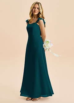 Azazie Mavie Junior A-Line Ruchede Chiffon Gulv-længde Junior brudepige Kjole image3