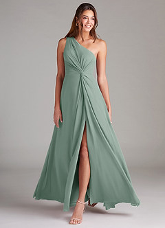 Azazie Brooke Bridesmaid Dresses Silver Sage A-Line One Shoulder Chiffon Dress image3