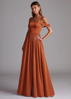 Azazie Calianna Bridesmaid Dresses Cinnamon A-Line Off the Shoulder Stretch Satin Convertible Dress image3