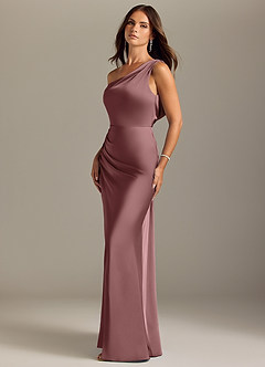 Azazie Madelyn Bridesmaid Dresses Vintage Mauve Mermaid Off the Shoulder Stretch Satin Convertible Dress image3