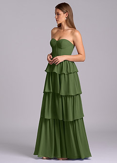 Azazie Faye Robes de demoiselle d'honneur Robe Trapèze en Mousseline de soie Encolure en Forme de Cœur Olive image5