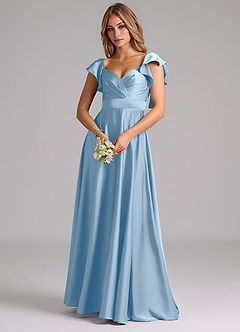 Azazie Leilani Bridesmaid Dresses Powder Blue A-Line Ruched Stretch Satin Dress image7