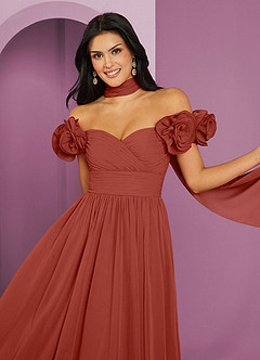 Barbie ♥ Azazie Brautjungfernkleider Wandelbar A-Linie Schulterfrei Chiffon Kleid Terrakotta image4