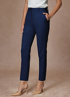 front Whitney Bleu Pantalon habillé long performant à tissage raffiné