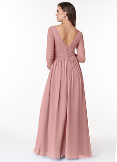 Azazie Teton Maternity Bridesmaid Dresses A-Line Long Sleeve Chiffon Floor-Length Dress image2