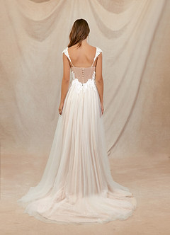 Azazie Katia Abiti da Sposa Abito A-Line in Tulle Pizzo Diamante Bianco Nudo image2